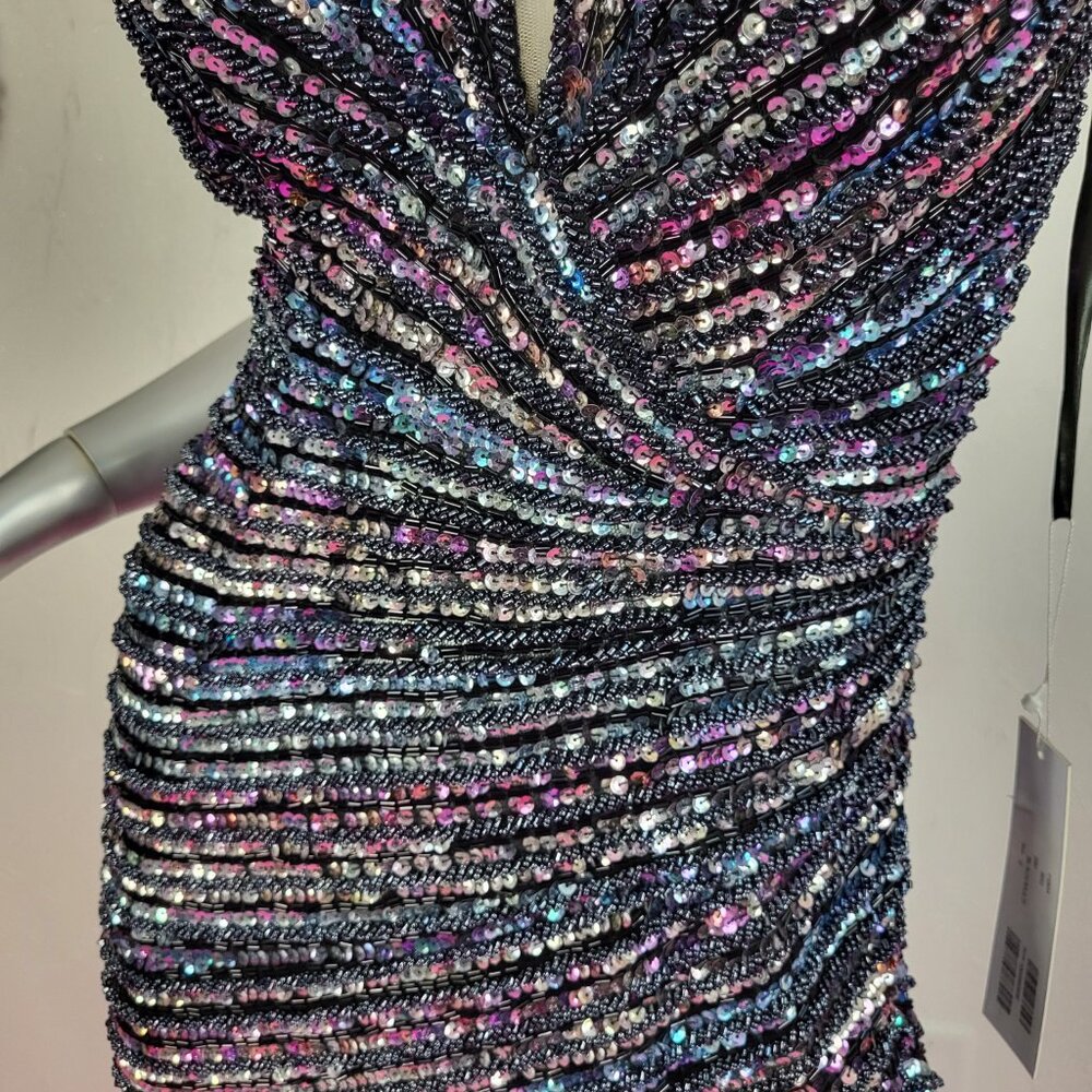 NWT~$990~JOVANI~SZ 2~BLACK PINK BEADED SEQUIN SLIT PROM EVENING GOWN DRESS - Picture 3 of 16